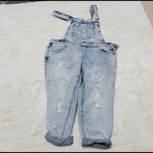 Distressed overalls